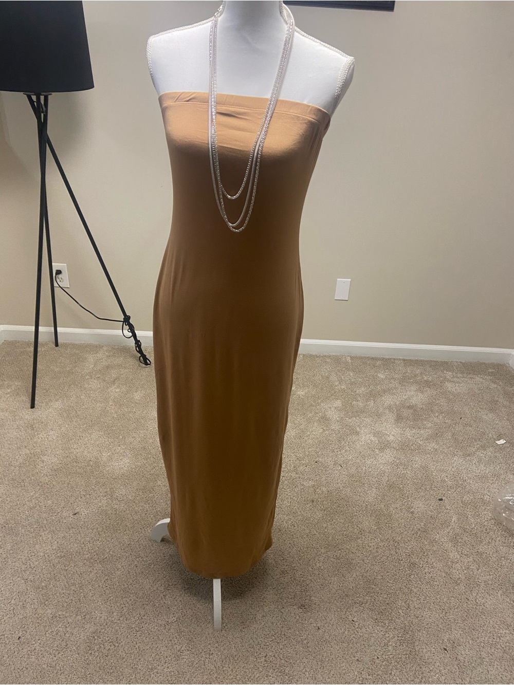 Strapless Maxi Dress in Camel Brown